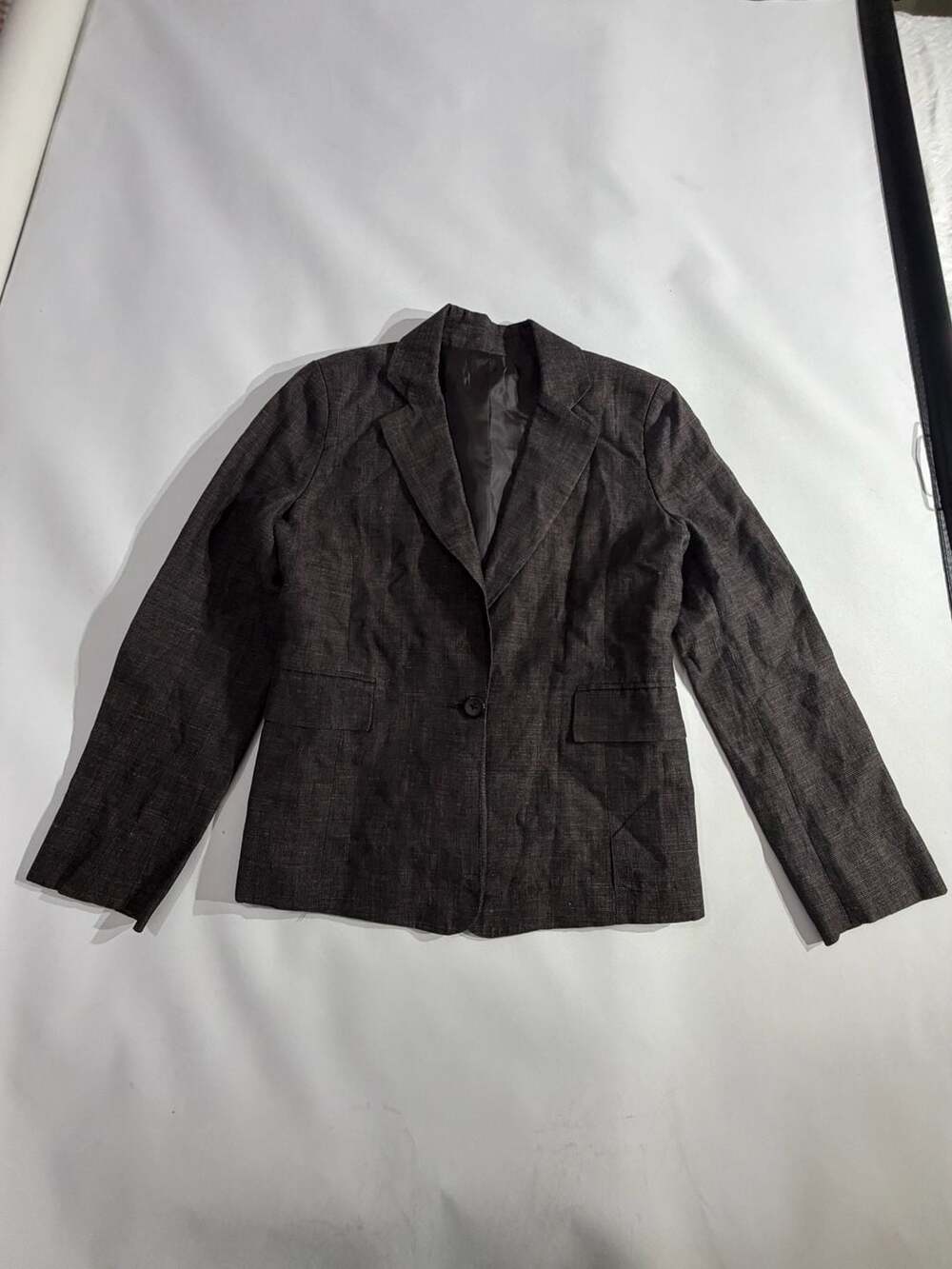 Jacket Blazer Brown Textured Linen Blend Single Button